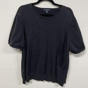 Vintage Lands’ End Black Knit Tee Shirt 2X Heavyweight Cotton Hong Kong Boxy Fit